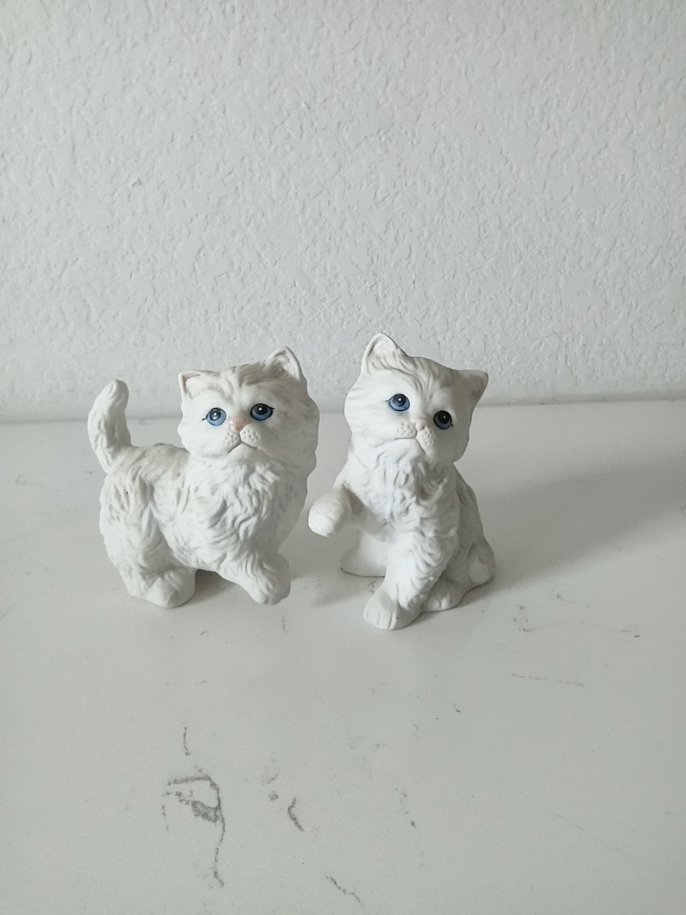 White Ceramic Cat Figurines - Pair